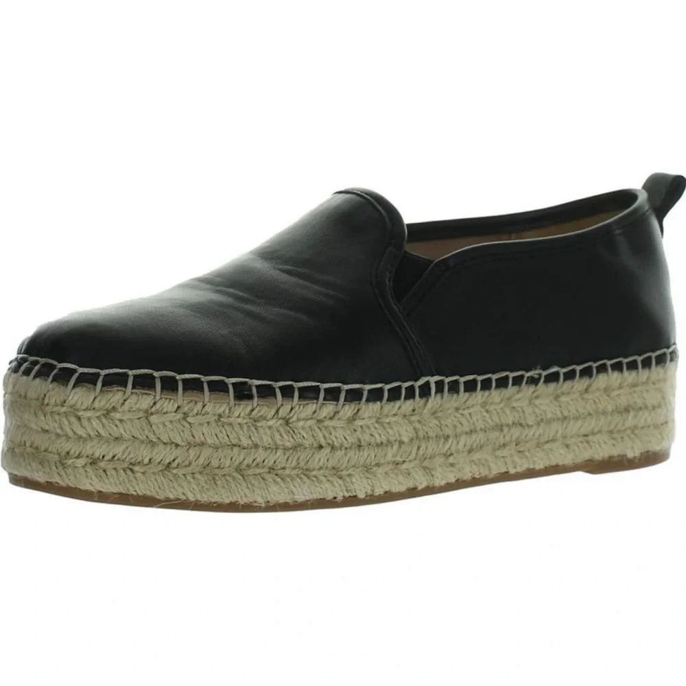 (Flaws) Sam Edelman Carrin Black Leather Platform Espadrilles Size 7